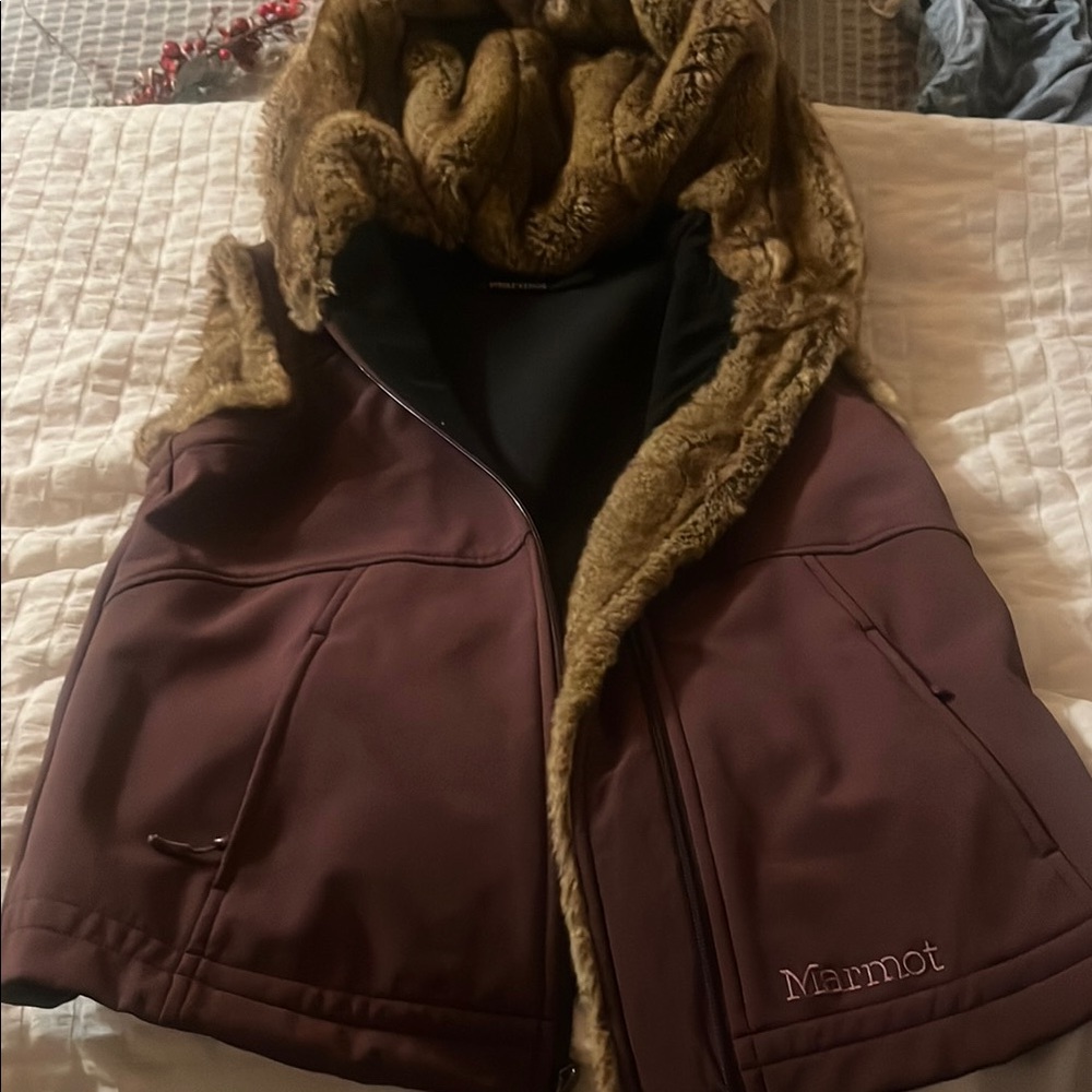 Marmot Brown Vest with Faux Fur Lining